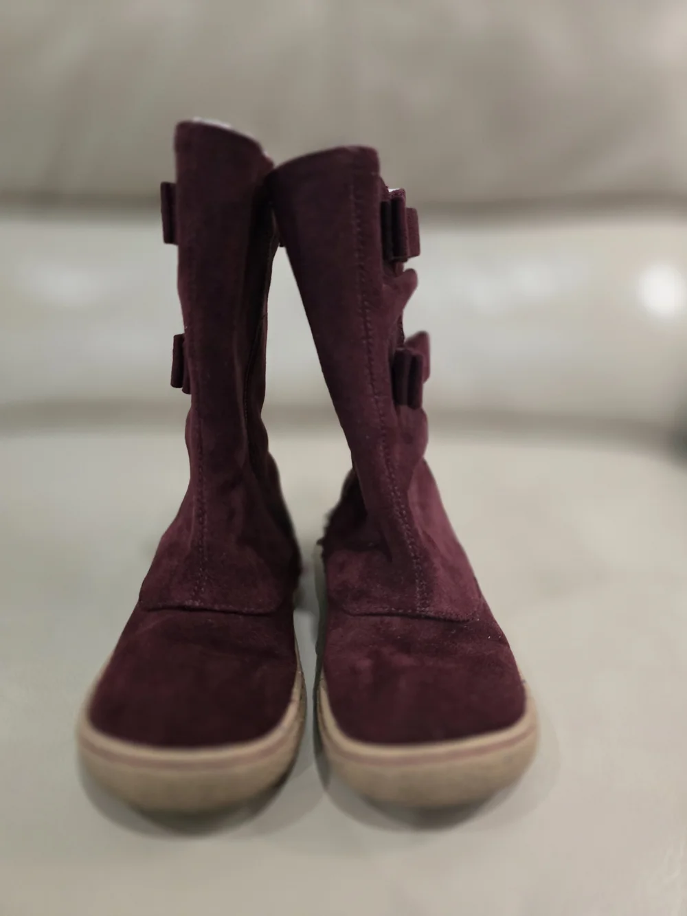 Livie & Luca Wine Suede Bow Mid-Calf Boots